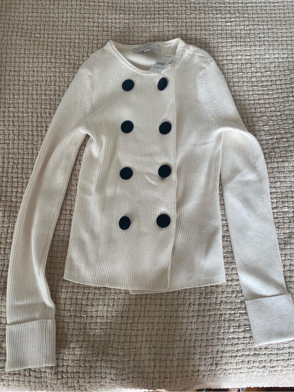 LOFT Cream Ribbed Double-Breasted Button sweater